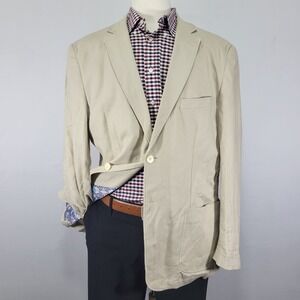 Alan Flusser Men's Sport Coat Blazer Two Button‎ Beige Linen Rayon Size LARGE